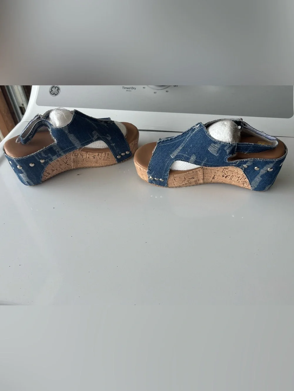 Denim Cork Platform Wedge Sandals - Blue Denim